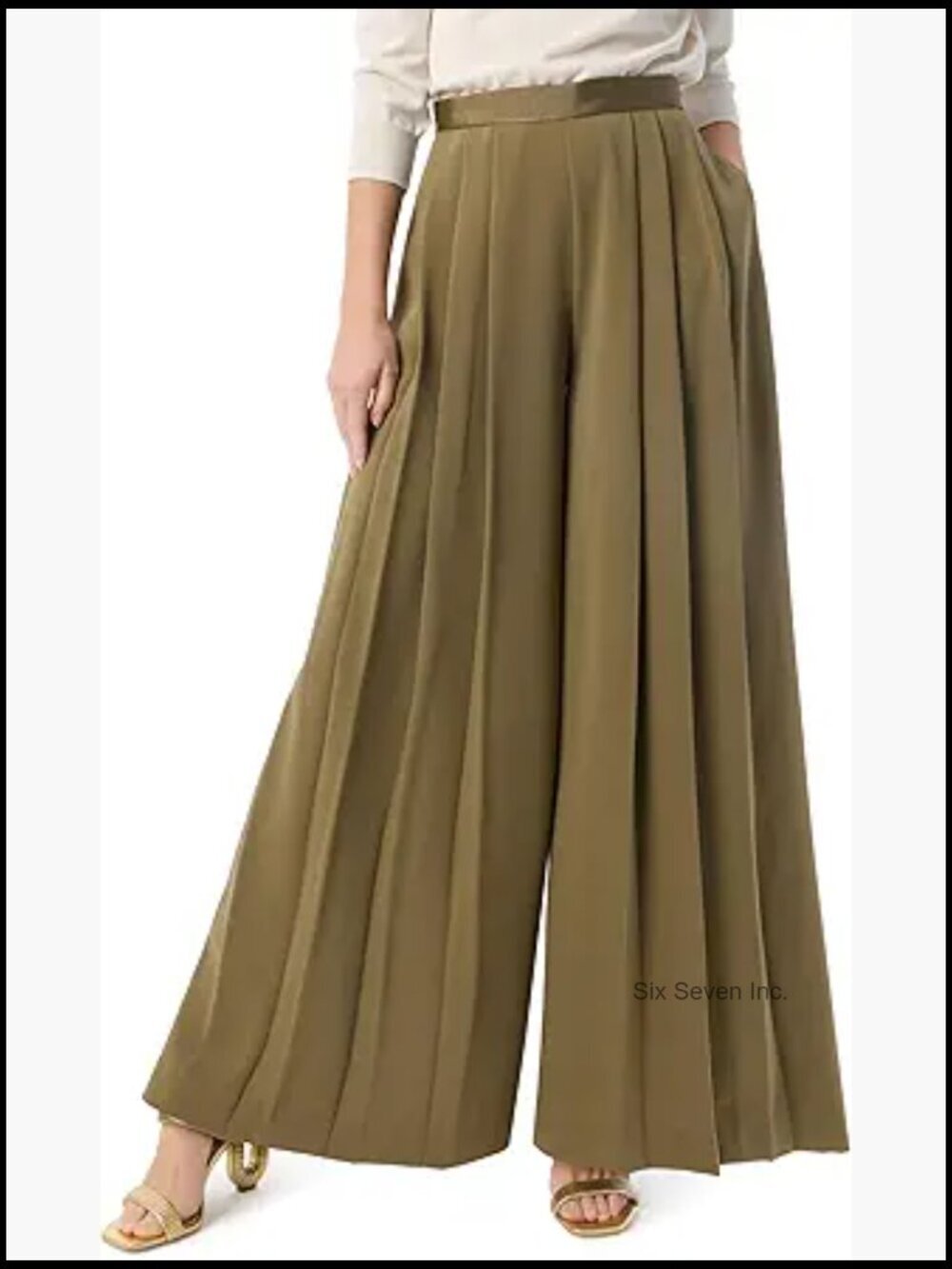 Pleated High Rise Wide Leg Side Zip Pant 30in Inseam